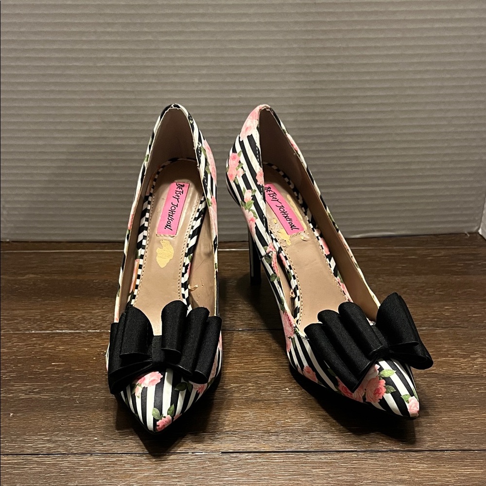 Betsey Johnson Striped Floral Heels with Bow